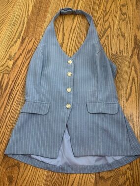 Blue Pinstripe Smocked Halter Top